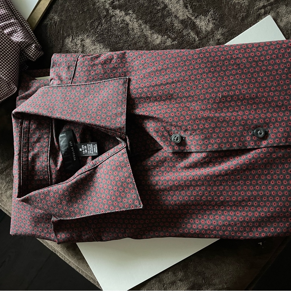 Alfani Men's Red and Black Patterned Button Down Shirt